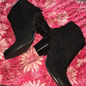 Quipid black fringe ankle boots